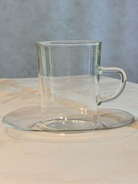 Vintage Schott Mainz JENAer Glas Cup & Saucer German MCM Clear Glass